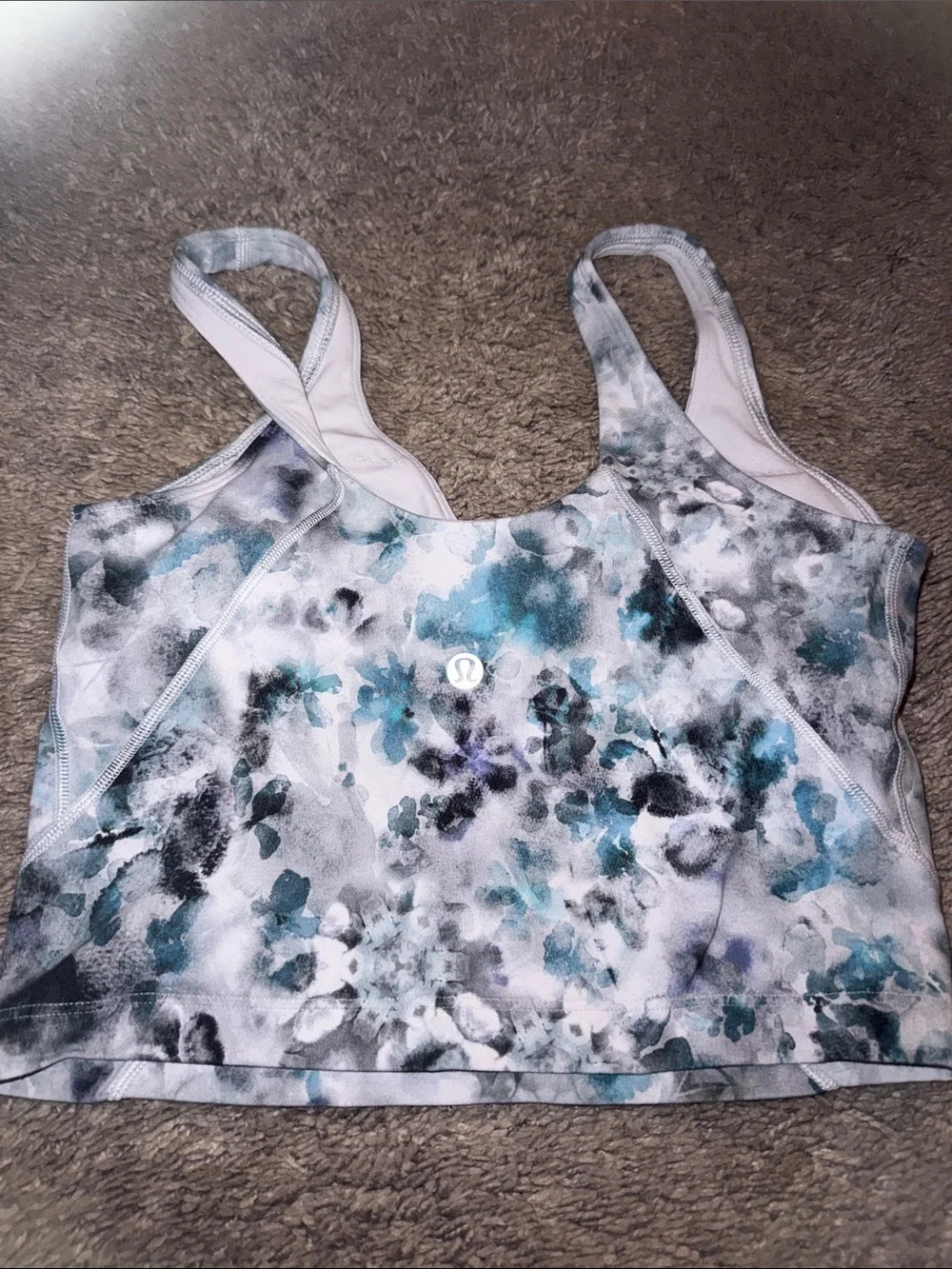 lululemon athletica Blue Gray Floral-Print Sports Bra Tank
